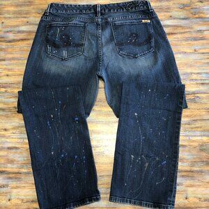 Seven7 Jeans Boot Cut Mid Rise Paint Splat Distressed Blue Womens Size 18